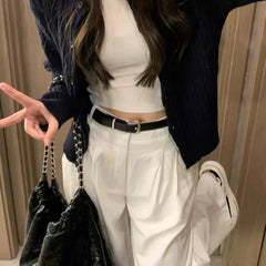 LIZAKOSHT - New Loose Look Thin High Waist Drop Down Straight Tube Floor Pants