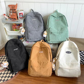 LIZAKOSHT - Vintage Corduroy Women'S Backpack Solid Color Simple Female Student School Bags Lady Travel Book Bag Kawaii Boy Girl Backpack