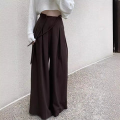 LIZAKOSHT - Early New Product Retro Temperament Drawstring Design Sense High Waist Hanging Sense Casual Mopping Pants Wide Leg Pants