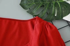 LIZAKOSHT - Sexy Mini Skirt Dress with Pleats Bodycon Short Dress Low Cut Square Collar Bubble Sleeve Women's Clothing Club Dress