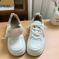 LIZAKOSHT New White Sneakers for Women Thick Bottom Platform Flats Sport Shoes Female Winter Keep Warm Shoes Casual White Vulcanized