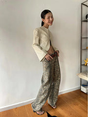 LIZAKOSHT - American Leopard Print Jeans Women Y2K Retro Street Hot Girl Loose Korean Style Casual High Waist Straight Denim Trouser