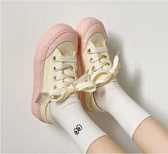 LIZAKOSHT - Canvas Shoes Women Platform Sneakers Ins Fashion Designer Female Vulcanize Shoes Round Toe Flat Shoe Low-top Casual Ladies Shoes
