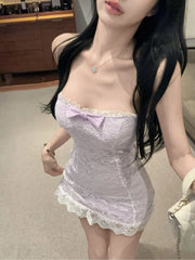 LIZAKOSHT - Internet Celebrity Pure Sweet and Spicy Lace Bow Slim Sexy Hip-covered Dress