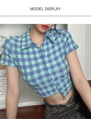 LIZAKOSHT - T-Shirt Asymmetrical Polo Collar Women'S Design Sweet Slim Short-Sleeved High-Waisted Summer Versatile Outer Shirt Top