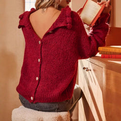 LIZAKOSHT  -  Chic Thick Red Knitted Cardigan Women Lapel Single-Breasted Loose Female Coat 2025 Casual Autumn Winter Ladies Solid Sweater