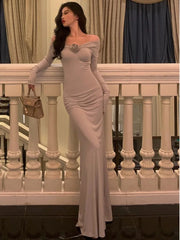 LIZAKOSHT - Sexy Slash Neck Bandage Dresses for Women Autumn Bodycon Evening Party Dress Prom Robe Slim Waist Solid Mermaid Vestidos New