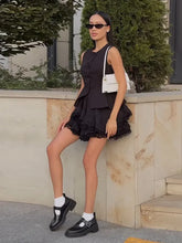 LIZAKOSHT - Sleeveless Solid Women Tank Set A Line Ruffles Cake Hem Women Skirt Sets 2025 Fashion Summer Single Breasted Lady Vest Suit