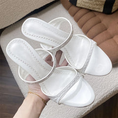 LIZAKOSHT - Designer Narrow Band Open Toe Women Slippers Fashion Thin High Heels Banquet Wedding Slide Ladies Shoes
