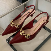 LIZAKOSHT  -  Metal Chain Design Sexy High Heels Women Pointed Toe Brand Slingback Shoes Elegant Fashion Office Shoes New Summer Sandals Women