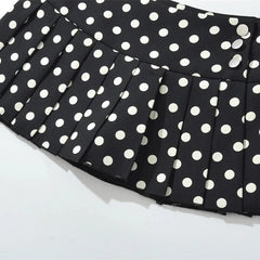 LIZAKOSHT - Women Button Black and White Polka Dot Print REMINI SKORT Micro-mini Skirt