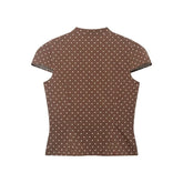 LIZAKOSHT - Vintage American Office Lady Women T Shirt Y2k Fashion Popular Polka Dot Print Thin Punk Clothes Harajuku Slim Waist Buttons Top