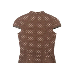 LIZAKOSHT - Vintage American Office Lady Women T Shirt Y2k Fashion Popular Polka Dot Print Thin Punk Clothes Harajuku Slim Waist Buttons Top
