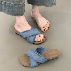 LIZAKOSHT - Summer Women Fashion Weave Cross Slippers Casual Comfort Wedges Heel Beach Vacation Slides Shoes