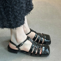 LIZAKOSHT - Autumn Women Sandal Shoes Fashion Ankle Strap Ladies Casual Dress Slingback Shoes Flat Heel Close Toe Boat Shoes New Woman