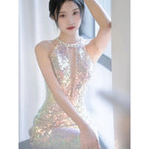 LIZAKOSHT - Evening Dress High-end Sequins Light Luxury Neck-hanging Fishtail dress Elegant vestidos de noche juveniles sexy dress vestidos