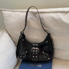LIZAKOSHT - Fashion Rivets Women Armpit bag PU leather Female Shoulder messenger Bag ladies Hand bag Sac A Main black handbag bolsa totes