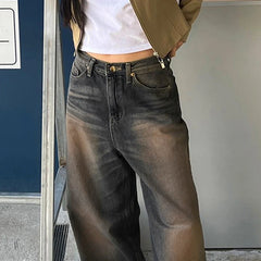 LIZAKOSHT - y2k Jeans 2000s Aesthetic Women Gradient Color Low Waist Straight Leg Trousers Denim Pants Fashion Streetwear