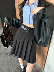 LIZAKOSHT - Preppy Style Women A-Line Skirts Slim High Waist Streetwear Autumn Loose Office Lady Daily Mujer All Match
