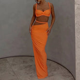 LIZAKOSHT - Backless tank top hip hugging skirt seaside vacation style set sexy bikini solid color spring and summer new style set
