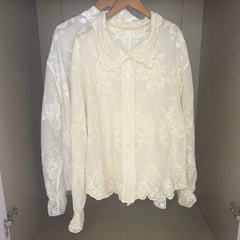 LIZAKOSHT - Early Autumn New Hot Selling Cotton Light Luxury Embroidered Flower Long Sleeve Loose Premium Sunscreen Shirt