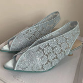 LIZAKOSHT - Breathable Summer Shoes Sandals Fashion Lace Blue Pink White Party Shoes Footwear Large Size Peep toe Low Heels Women's Sandals