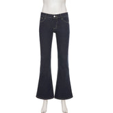 LIZAKOSHT - Dark Blue Low-Rise Slim-Fit Flare Jean Y2k Aesthetic 2000s Denim Trousers Chic Sexy Pant Casual Outfit Grunge Fairycore