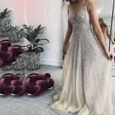 LIZAKOSHT - Evening Gown Floor Length Dr Sparkling Long Skirt V Ne mid Waist Polyester Fiber Spring Season Princ Sle