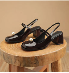LIZAKOSHT One line fashion sandals, patent leather thick heels, high heels, retro Mary Jane