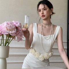 LIZAKOSHT - Summer New French Style Elegant Sweet 2 Piece Set Fashion Sleeveless Top + Short Skirt Sets For Women OL Two Piece