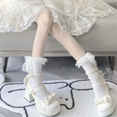 LIZAKOSHT - Thick High Heel 8cm Platform Round Toe Lolita Women's Shoes Japanese JK Girls Goth Sweet Lolita Bowknot Kawaii Shoes