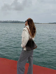 LIZAKOSHT  -  Women Solid Single Breasted Zipper Pockets Jacket Chic Loose Stand Collar Long Sleeve Coat Autumn Female Commuting Outerwear