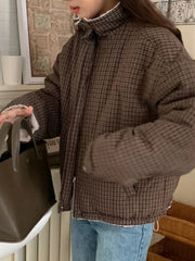 LIZAKOSHT  -  Retro Winter Cotton Jaet Women's Loose Long Sve Stand Collar Cheered Warm Coat Casual Versatile Two-Sided Wear