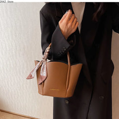 LIZAKOSHT - 2 Sets Handbags for Female New Popular Pure Color Shoulder Bucket Bags Pu Leather Designer Luxury Purse and Bags