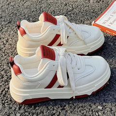 LIZAKOSHT - Stripe White Platform Shoes for Women Spring Autumn New Designer Casual Sneakers Ladies Fashion Korean Sports Board Shoes Female