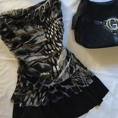 LIZAKOSHT - Hot Girl Tube Dresses Goth Leopard Print Slim Sexy Vintage Punk Y2k 90s Backless Mini Skirt Streetwear Aesthetic Harajuku Grunge