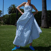 LIZAKOSHT - Women Y2k Graphic Maxi Tube Dress Off the Shoulder Striped Flowy Dress Bohemian Backless Beach Sundress