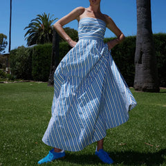 LIZAKOSHT - Women Y2k Graphic Maxi Tube Dress Off the Shoulder Striped Flowy Dress Bohemian Backless Beach Sundress