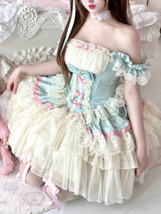LIZAKOSHT - Girls Ballet Lolita Princess Dresses Women High Waist Slim-Fit Bow Lace Birthday Party Evening Dress 2024 Summer Dress Y2k Jsk