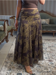 LIZAKOSHT - Fashion Print Long Skirt Women High Waist Ankle-length Loose Swing Skirt 2025 Summer Fashion Female Vacation Streewear Outerwear