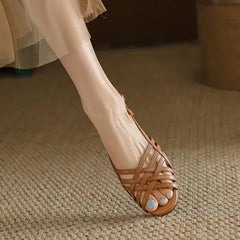LIZAKOSHT - New Outdoor Handmade Cross Weaving Sandals Vintage Elegant Beach Shoes Summer Slippers Women's Flat Shoes