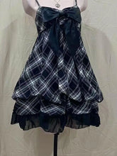 LIZAKOSHT - Vintage Sling Womens Dresses Plaid Bow Goth Punk Y2k Harajuku Korea Sleeveless Backless Sexy 2000s Mini Dress Summer Grunge Emo