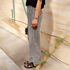 LIZAKOSHT - Plaid Print Pants Women y2k Clothes Elastic Waist Wide Leg Loose Ruffle Hem Trousers Summer Clothing 2000s Streetwear