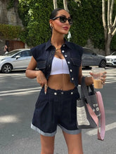 LIZAKOSHT - Fashion Women Pajamas Suit Turn-Down Collar Sleepwear Crop Top Nightie Sleeveless Nightwear Shorts Ladies Pyjamas Set