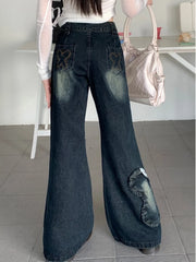 LIZAKOSHT  -  Women's Blue Baggy Jeans Aesthetic Vintage Oversize Cowboy Pants Harajuku Straight Denim Trousers Y2k 2000s Trashy Clothes