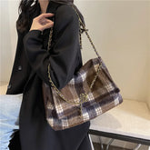 LIZAKOSHT 2024 Spring Fashion Woolen Plaid Large Capacity Tote Bag Korean Vintage Y2k High Street Trendy Women Shoulder Bag Designer Bag
