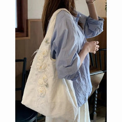 LIZAKOSHT  -  Sweet Lace Cute Handbag Women Harajuku Rabbit Print Large Capacity Canvas Shoulder Bags Ladies Lolita Y2k Bag Aesthetic