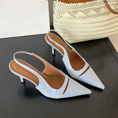 LIZAKOSHT - Spring New Brand Women Sandal Fashion Shallow Slip On Ladies Elegant Slingback Shoes Thin High Heel Dress Pumps New Woman