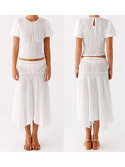 LIZAKOSHT - Casual Summer Ensemble Vibrant Crop Tops and Flowy Skirts for Trendy Street Style Fashionistas