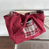 LIZAKOSHT - Autumn and Winter Woolen Plaid Shoulder Bag Double Sided Use Handbag Large Capacity Tote Bags For Women